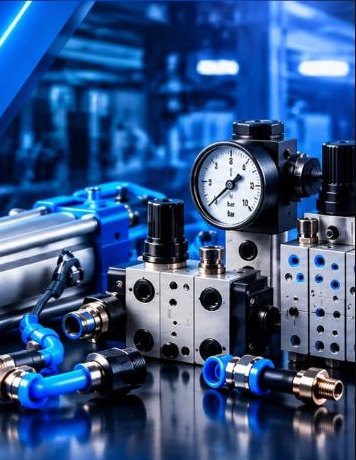 Componentes pneumáticos: válvulas, manômetro, conexões e mangueiras